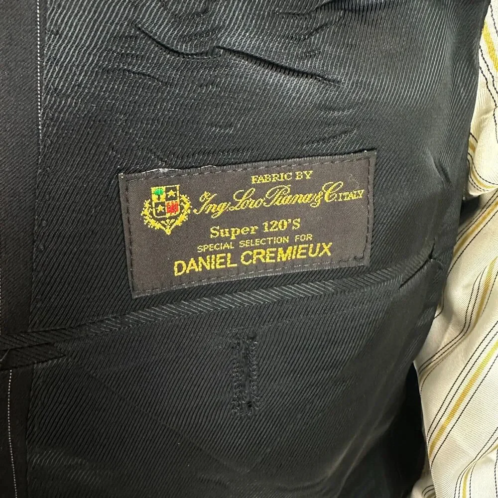 Daniel Cremieux Blazer Loro Piana Super 120s 42R Black Pinstripe Wool Men Jacket